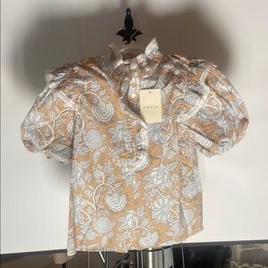Entro Tan and White Floral Blouse